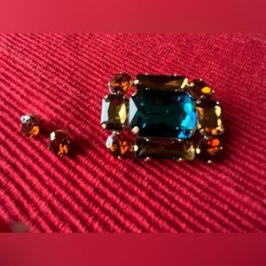 Gorgeous Jewel-tone Brooch and Earring Set